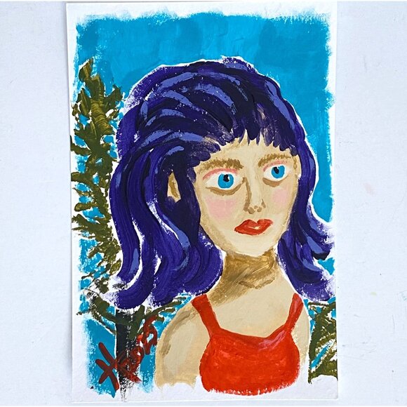 Sallys Gaze Original Acrylic Portrait Painting 8x10in Mat Frame Ready Art - Picture 2 of 5